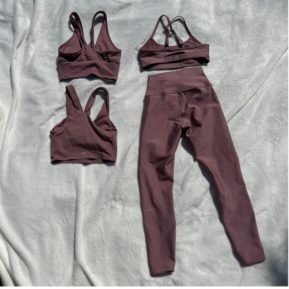 Alo Yoga Woodrose Airlift 7/8 Leggings Intrigue Wild Thing Real Bra Tank XS Set - Picture 3 of 16